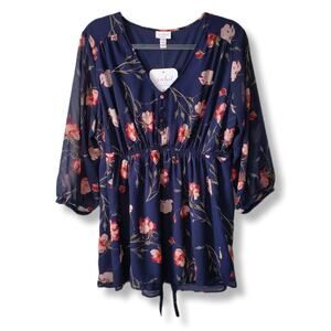 Ingrid Isabel Maternity Blue Floral Blouse Top XXL Flowy Relaxed Adjustable NEW